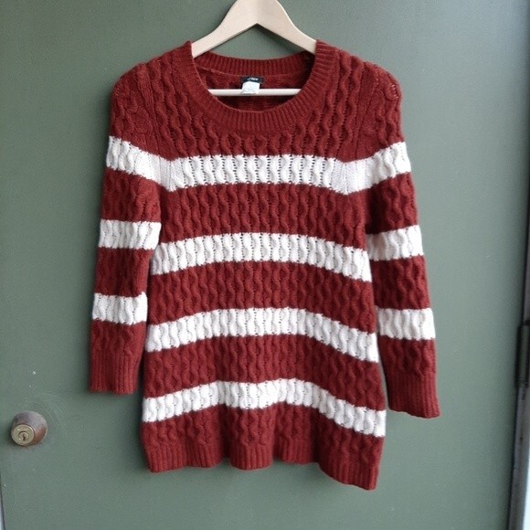J.Crew Sweater 100% Merino Wool Chunky Cable Knit Wide Stripes Size S - Picture 13 of 13